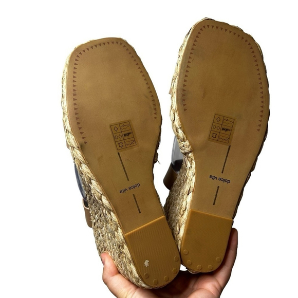 Dolce Vita Aldona Wedges Cafe Leather Tan Raffia Sandal Women’s Size 12 - Picture 12 of 14